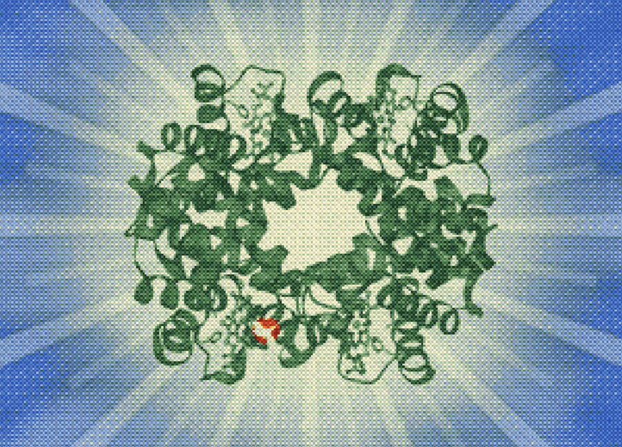 Cartoon of a missense variant in the hemoglobin protein
